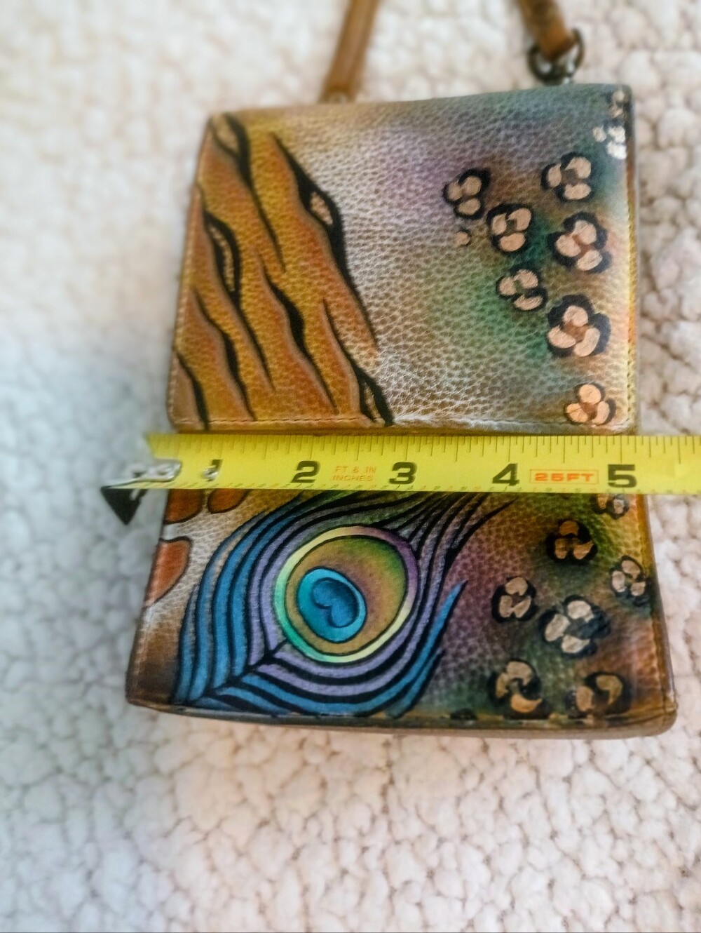 Anuschka Multicolor Peacock Feather & Floral Leather Crossbody Purse Very Good - Picture 15 of 15